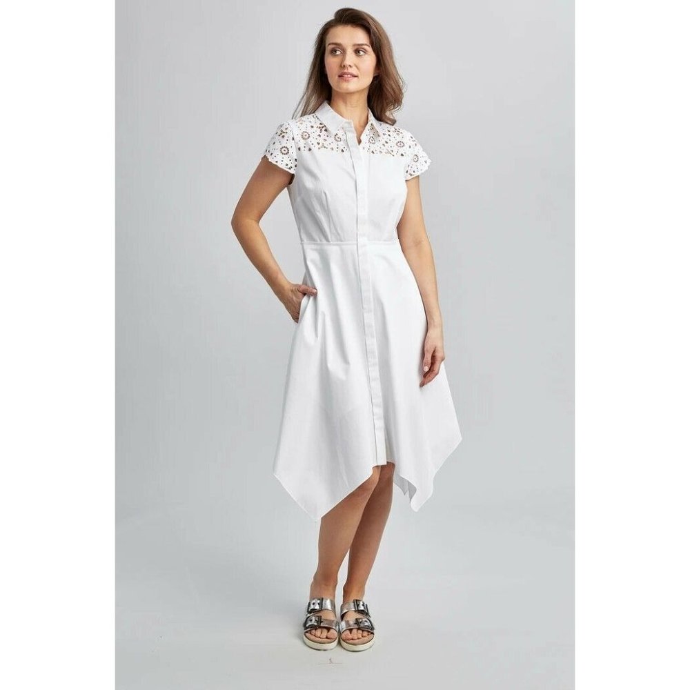 Elie Tahari NWT Jane Dress White Eyelet Handkerchief Hem 2